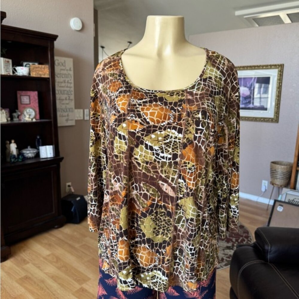 N Touch multicolored patterned 3/4 sleeves knit blouse-size XL
